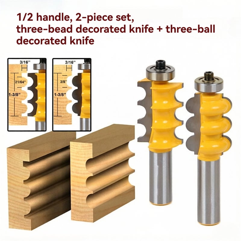 1/2-inch Shank Profile Cutter, Column Cutter, Woodworking Milling Cutter (1/2*3/16) 2pcs [Triple Ball Decorative Cutter + Triple Branch Decorative Cutter] - Image 2