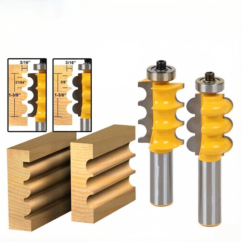 1/2-inch Shank Profile Cutter, Column Cutter, Woodworking Milling Cutter (1/2*3/16) 2pcs [Triple Ball Decorative Cutter + Triple Branch Decorative Cutter] - Image 1