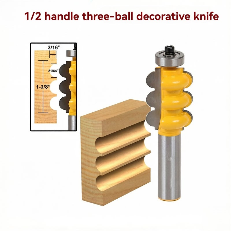1/2-inch Shank Profile Cutter, Column Cutter, Woodworking Milling Cutter (1/2*3/16) 2pcs [Triple Ball Decorative Cutter + Triple Branch Decorative Cutter] - Image 3
