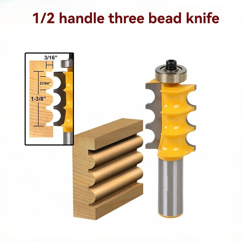 1/2-inch Shank Profile Cutter, Column Cutter, Woodworking Milling Cutter (1/2*3/16) 2pcs [Triple Ball Decorative Cutter + Triple Branch Decorative Cutter] - Image 4