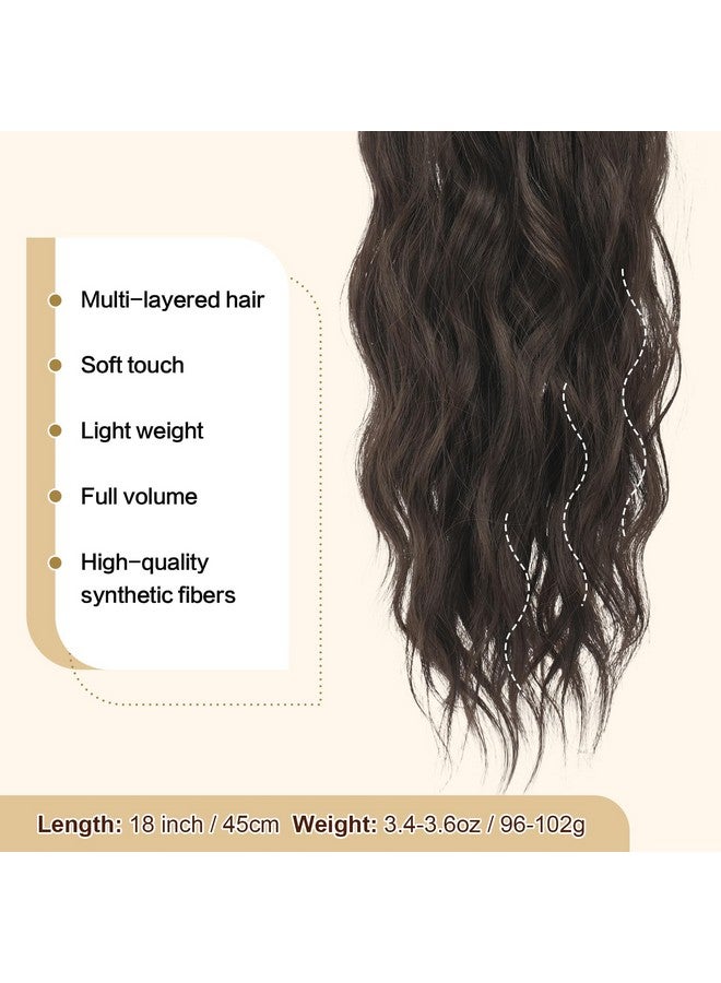 فيشبن وصلات شعر ذيل حصان برباط ذيل حصان وصلات شعر بني داكن طويل مجعد ومموج قطعة شعر صناعية بنية ذيل حصان للنساء 18 بوصة - Image 4