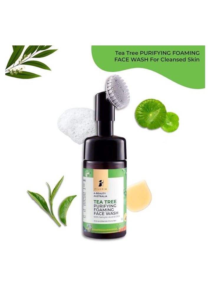 Pilgrim Tea Tree & 1% Salicylic acid Foaming Face wash with brush | Tea Tree face wash with 1% salicylic acid & CICA for oily skin, acne and pimples | Oily skin cleanser for face | Women & Men| 120 ml - Image 2