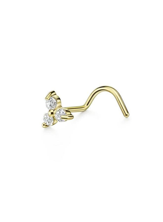 FANSING 20g Nose Rings 20 Gauge Corkscrew Nose Ring Stud Triple CZ Nose Studs Cubic Zirconia Nose Screw Surgical Steel Nosescrew for Women Men Nostril Piercing Jewelry 18k Gold-plated - Image 1
