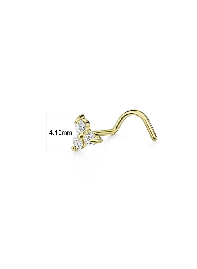 FANSING 20g Nose Rings 20 Gauge Corkscrew Nose Ring Stud Triple CZ Nose Studs Cubic Zirconia Nose Screw Surgical Steel Nosescrew for Women Men Nostril Piercing Jewelry 18k Gold-plated - Image 2
