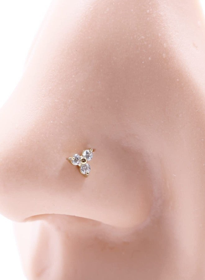 FANSING 20g Nose Rings 20 Gauge Corkscrew Nose Ring Stud Triple CZ Nose Studs Cubic Zirconia Nose Screw Surgical Steel Nosescrew for Women Men Nostril Piercing Jewelry 18k Gold-plated - Image 3