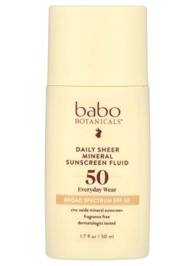 سائل واقي شمس معدني شفاف يومي SPF 50 خالي من العطور 1.7 أونصة سائلة (50 مل)