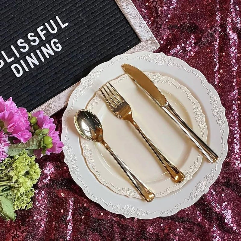 kaya Elegant Ivory Vintage Round Disposable Plastic Salad Plates  75 Packs of 10  Premium Quality  BPAFree Materials Perfect for Any Occasion - Image 3