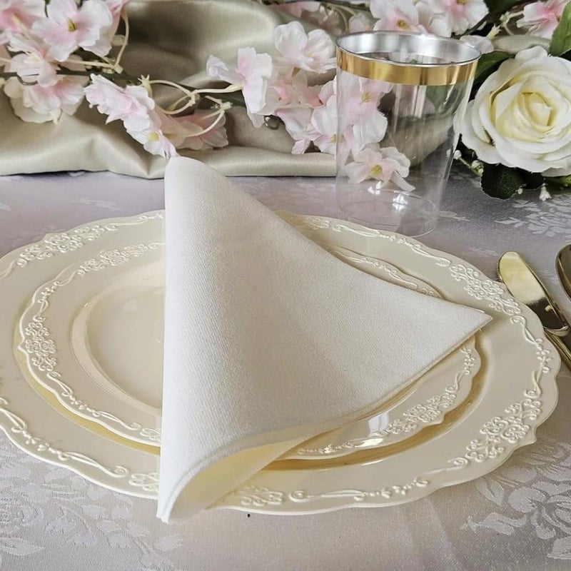 kaya Elegant Ivory Vintage Round Disposable Plastic Salad Plates  75 Packs of 10  Premium Quality  BPAFree Materials Perfect for Any Occasion - Image 4