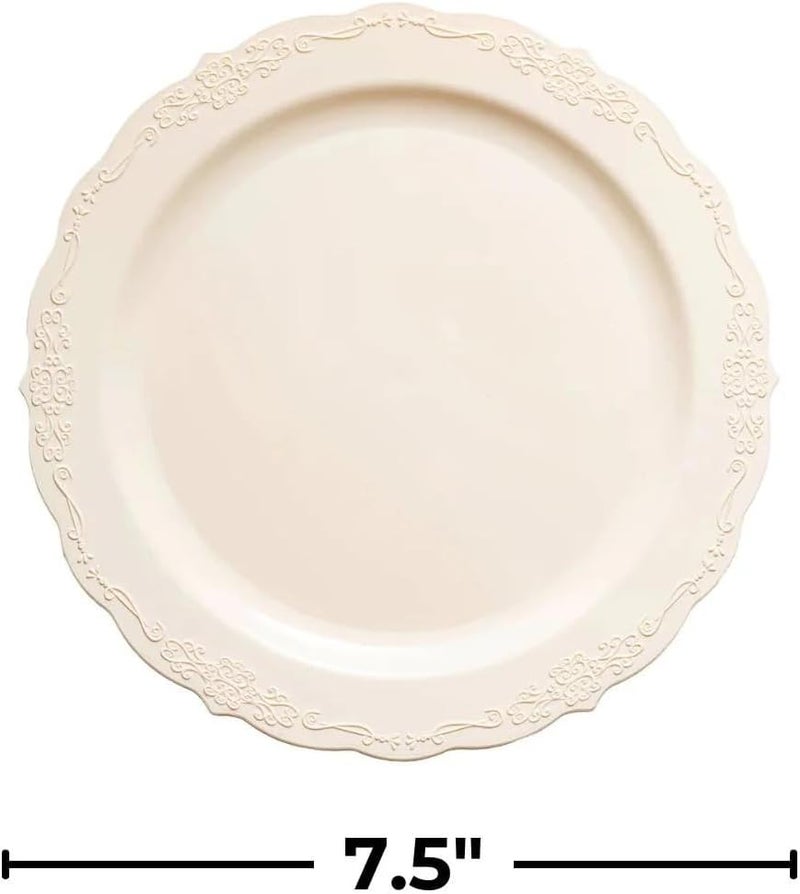 kaya Elegant Ivory Vintage Round Disposable Plastic Salad Plates  75 Packs of 10  Premium Quality  BPAFree Materials Perfect for Any Occasion - Image 2