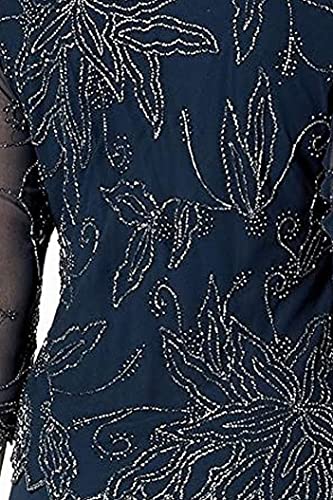J Kara Women's Petite Floral Beaded Gown, Navy/Luster/Grey, 8P - Image 3