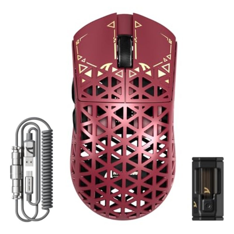 ATTACK SHARK R5 Ultra Wireless Gaming Mouse39g Superlight Carbon Fiber Hollowed-Out PAW3950MAX Optical Sensor Nordic 52840 MCU 8K Polling 42K DPI Tri-Mode Programmable Mice with Coiled Cable-Red - Image 1
