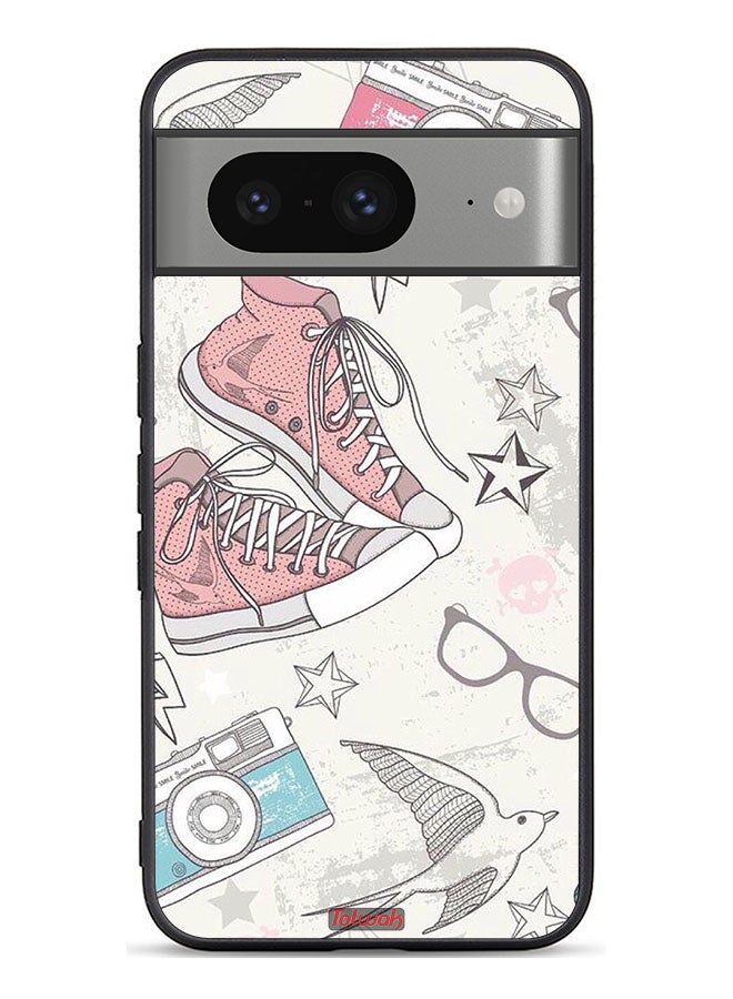 Tolwak Google Pixel 8 Protective Case Cover Canva Shoes And Camera Art - Image 1