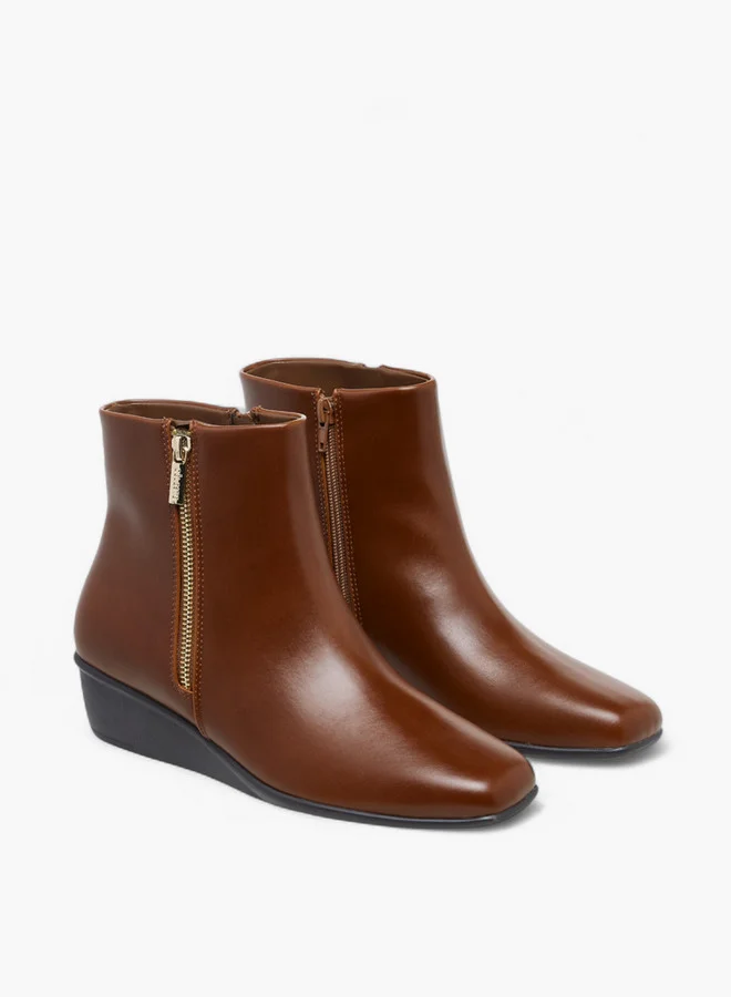 Celeste Women's Solid Wedge Heel Ankle Boots with Zip Closure