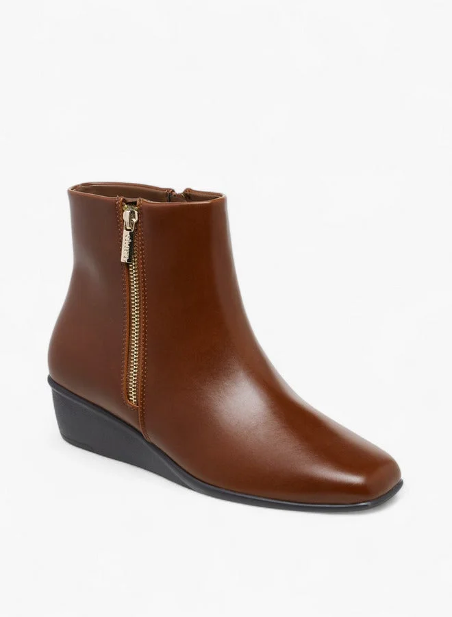 Celeste Women's Solid Wedge Heel Ankle Boots with Zip Closure