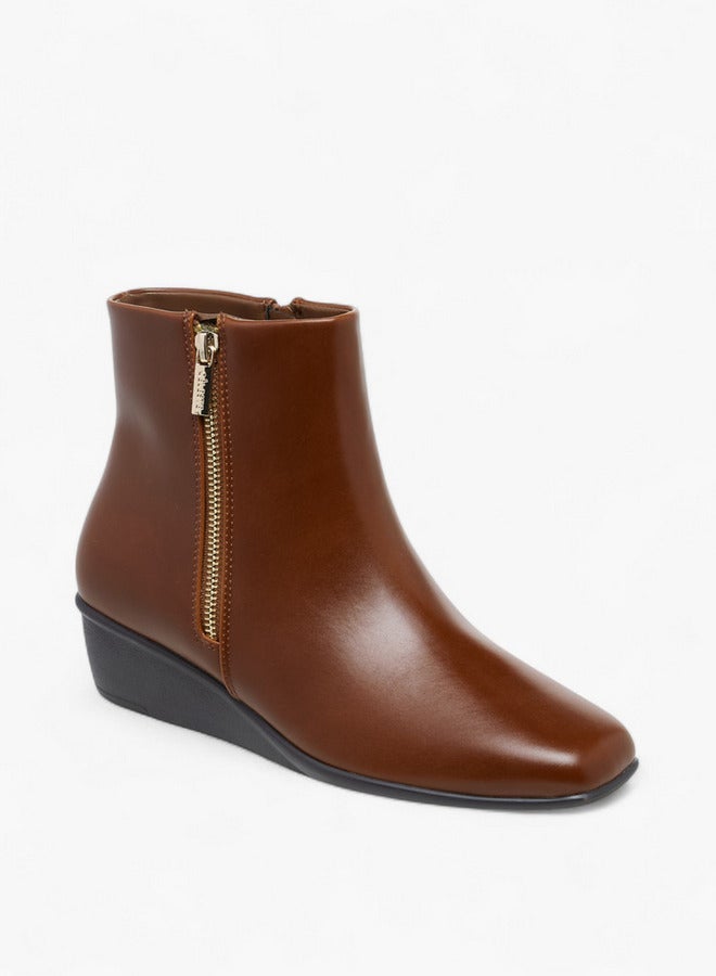 Celeste Women's Solid Wedge Heel Ankle Boots with Zip Closure - Image 2