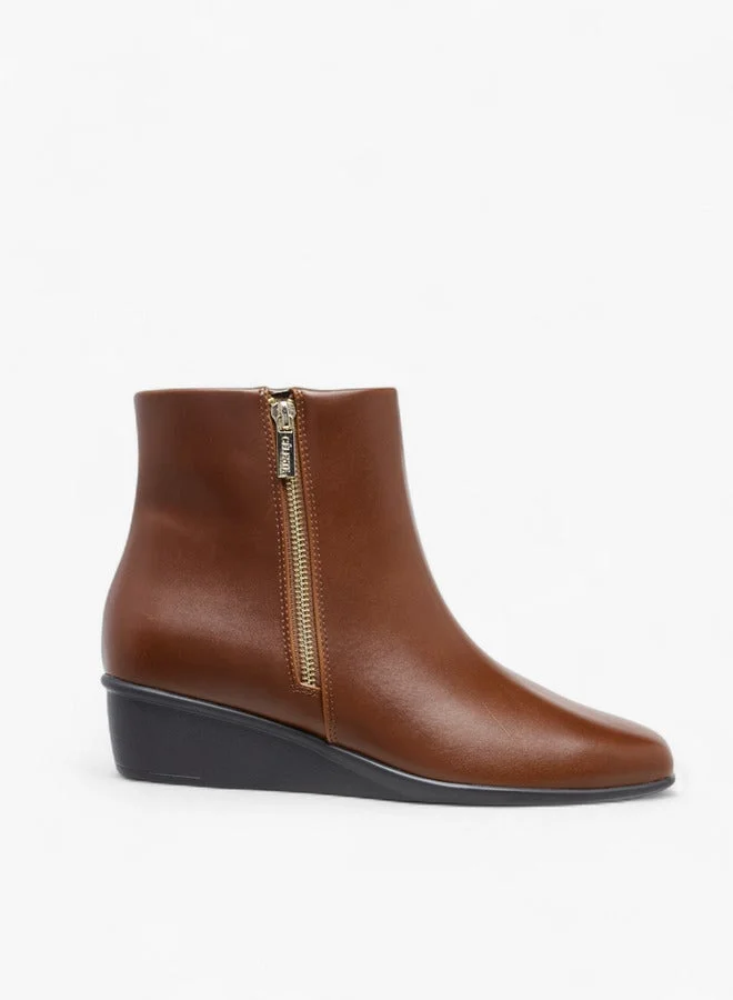 Celeste Women's Solid Wedge Heel Ankle Boots with Zip Closure