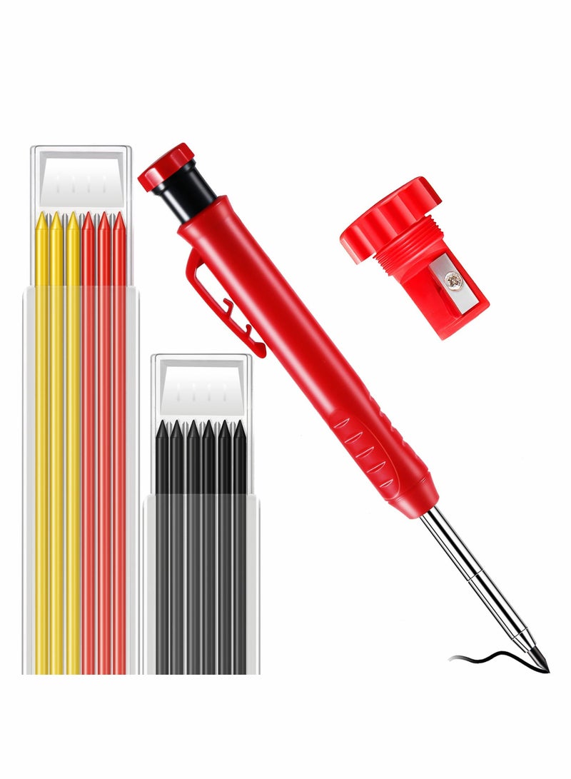Excefore Mechanical Carpenter Pencils 1 Pcs Carpenter Pencil + 12 Refill Leads Built-In Sharpener Marker Marking Tool for Carpenter Scriber Construction Woodworking Tools (1 Set) - Image 1