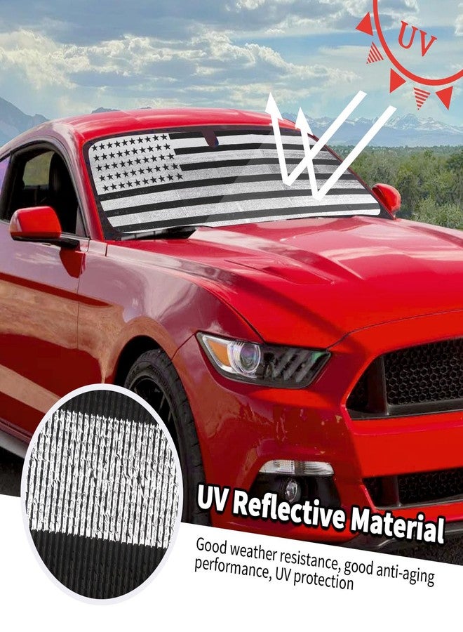 Jimen Fit for Ford Mustang 2015-2024, American Flag Windshield Sun Shade Car Reflective Sunshade Window Visor - Image 5