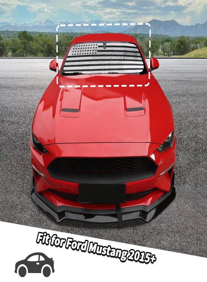 Jimen Fit for Ford Mustang 2015-2024, American Flag Windshield Sun Shade Car Reflective Sunshade Window Visor - Image 2