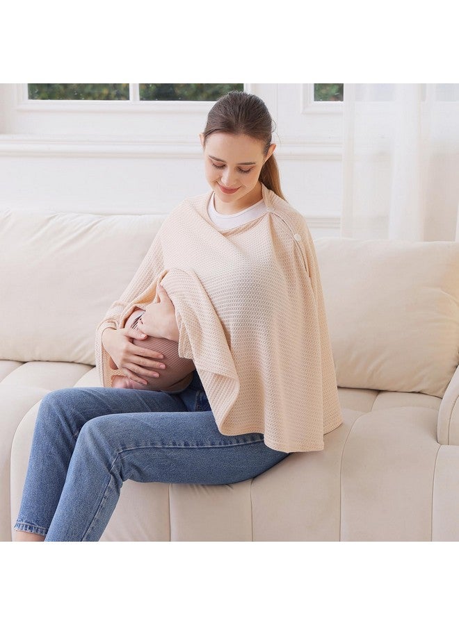 Zdolmy Knit Nursing Cover for Baby Breastfeeding, Breathable and Soft, Wide Neck with Stretch for Easy View (Cream) - Image 4