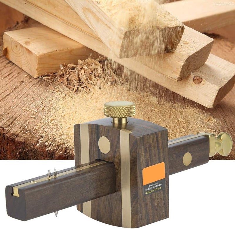 Ebony Wood Marking Scraper 8 Inch Carpenter Scriber with Brass Slideway and Dual Pin - Image 3