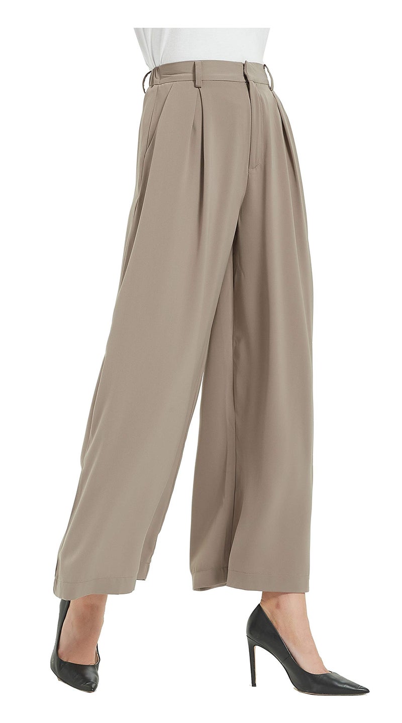 Tronjori Women High Waist Casual Wide Leg Long Palazzo Pants Trousers Regular Size(S,Mocha) - Image 1