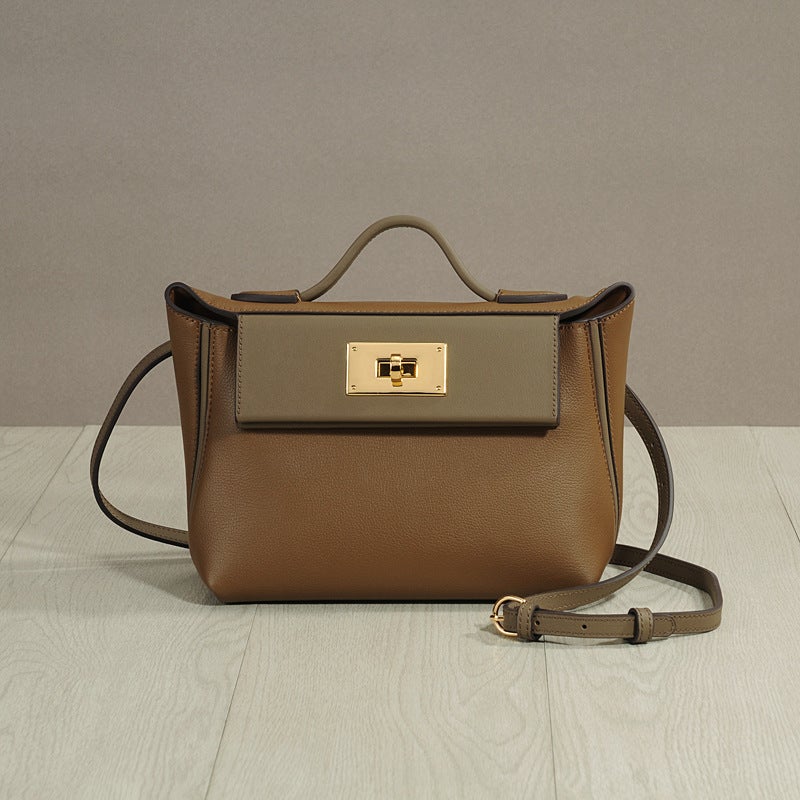 All-Match Kelly Bag Black Swift Top Layer Cowhide 2424Mini Small Bag Portable Messenger Bag - Image 5