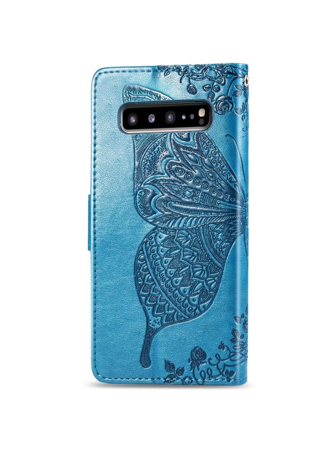 اس-توب جراب جلدي أفقي قابل للطي منقوش عليه زهور حب الفراشات لهاتف Galaxy S10 5G مع حامل وفتحات للبطاقات ومحفظة وحبل - Image 5