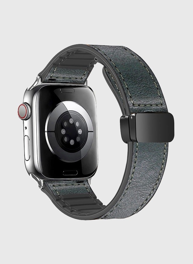 Leather Bands with Magnetic Buckle Fits Apple Watch Ultra 2/Ultra Series 9/8/SE 2nd Gen/7/SE/6/5/4/3/2/1 Compatible with 42/44/45/49mm Case Sizes Also Compatible with Series 10 with 46mm Case Size - Image 1