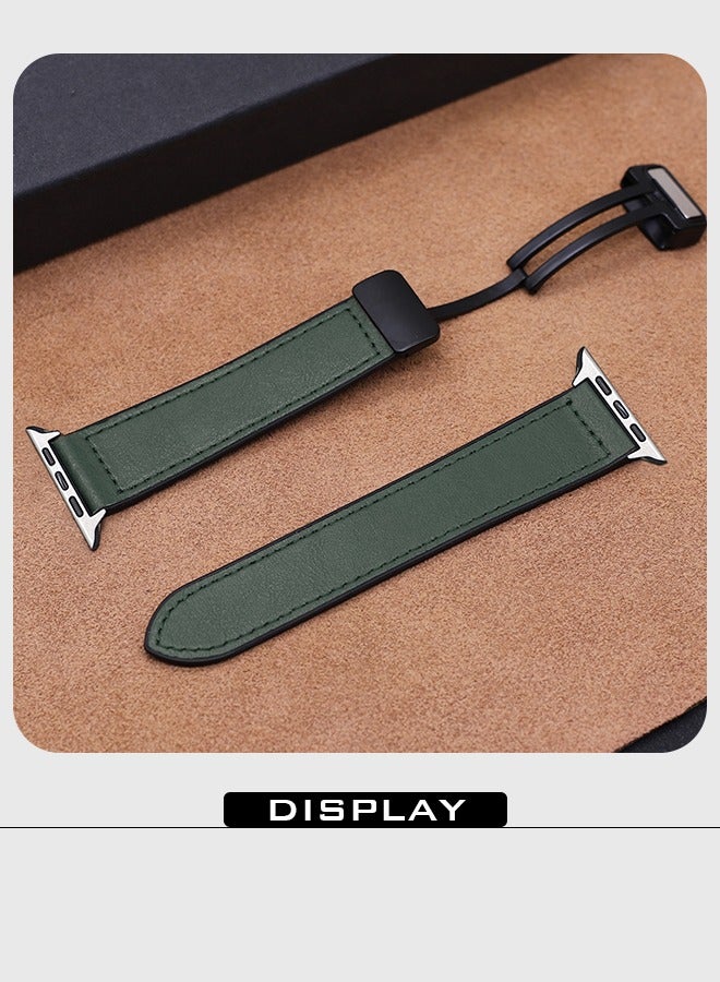 Leather Bands with Magnetic Buckle Fits Apple Watch Ultra 2/Ultra Series 9/8/SE 2nd Gen/7/SE/6/5/4/3/2/1 Compatible with 42/44/45/49mm Case Sizes Also Compatible with Series 10 with 46mm Case Size - Image 4