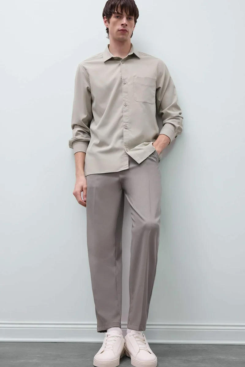 ديفاكتو Regular Fit Polo Collar Long Sleeve Shirt
