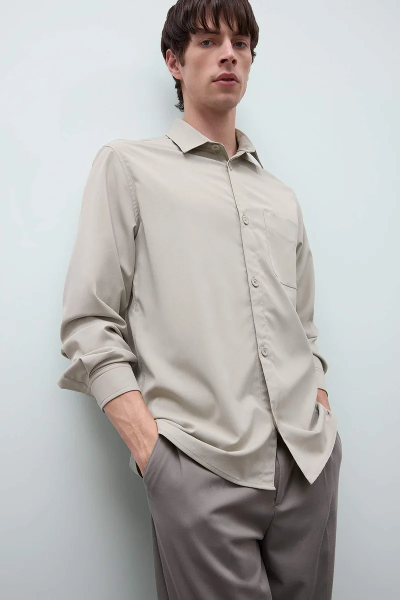 ديفاكتو Regular Fit Polo Collar Long Sleeve Shirt