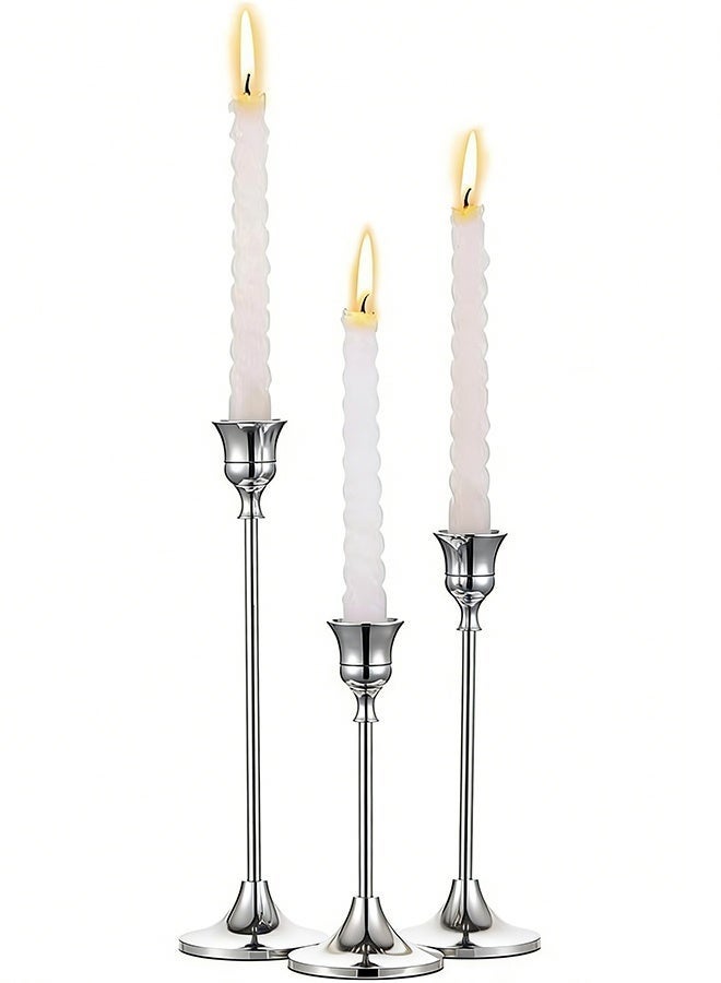 Silver Candle Holders Set of 3 - Elegant 3 Tier Height Metal Candle Holders for Home, Wedding and Party Decor - Image 3