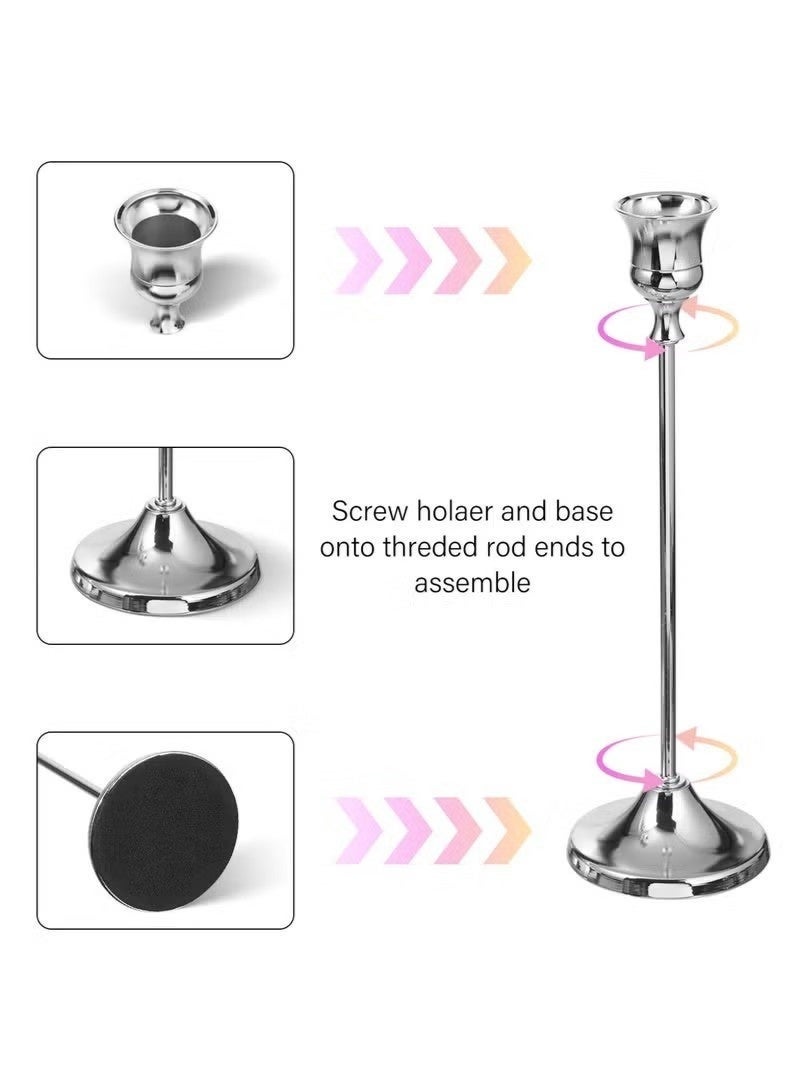 Silver Candle Holders Set of 3 - Elegant 3 Tier Height Metal Candle Holders for Home, Wedding and Party Decor - Image 2