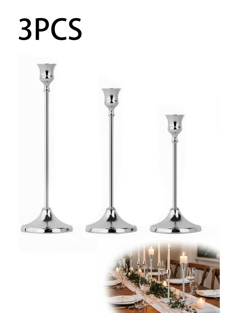 Silver Candle Holders Set of 3 - Elegant 3 Tier Height Metal Candle Holders for Home, Wedding and Party Decor - Image 1