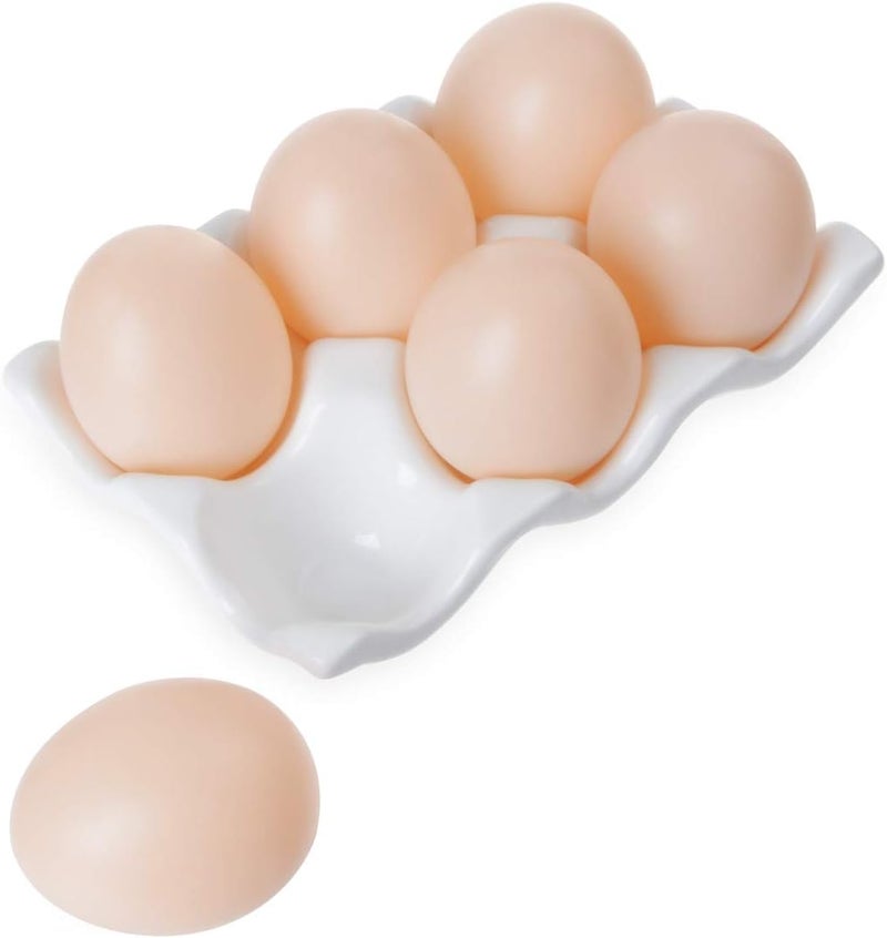 TENINYU Ceramic 6 Cups Egg Tray - Half Dozen Porcelain Egg Holder Container Keeper Storage Organizer Decorative Serving Dish Plate for Refrigerator Fridge Countertop Display Kitchen Home (White) - Image 1