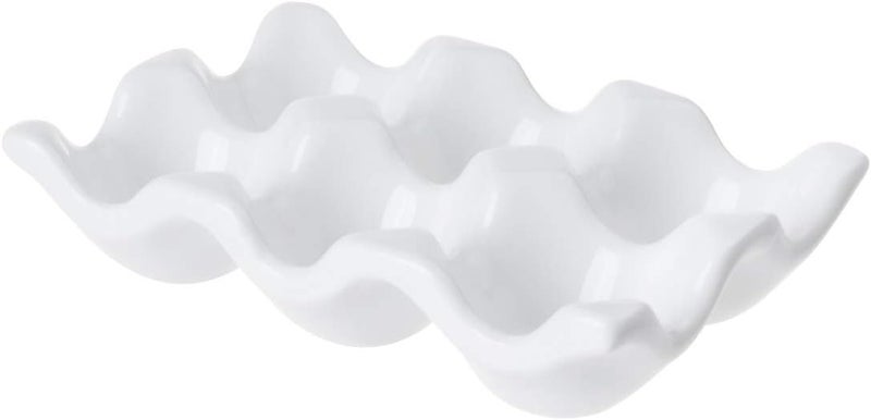 TENINYU Ceramic 6 Cups Egg Tray - Half Dozen Porcelain Egg Holder Container Keeper Storage Organizer Decorative Serving Dish Plate for Refrigerator Fridge Countertop Display Kitchen Home (White) - Image 3