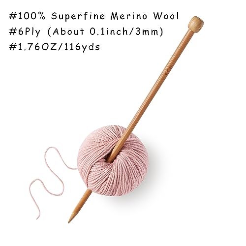 Gisimo 100% Merino Wool Yarn, 6-Ply Luxurious and Soft Yarn for Hand Knitting & Crocheting, 1.76 OZ/50g, 127 yds/116 Meters (Light Pink, 1 Ball) - Image 3