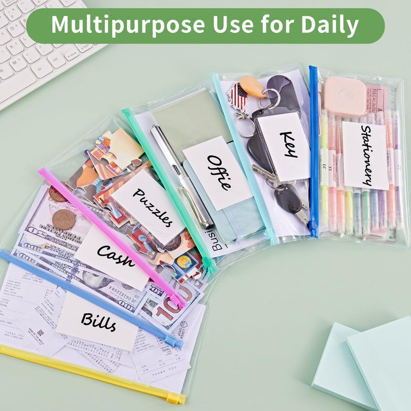 JARLINK 10 Pcs Poly Zip Envelope, A6 Size (9 x 4.7in) Plastic Zipper Pouches with Label Pocket, 10 Colors, Reusable Clear Pencil Bags for School and Office Supplies - Image 4
