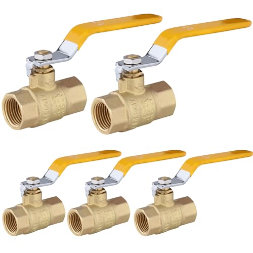 HeSun 5Pack HeSun 12 Inch FIP Threaded Ball Valve Brass Full Port Shutoff Valve12 Female NPT x 12 Female NPT 600 WOG Water Oil and GasYellowVALVE226 - Image 1