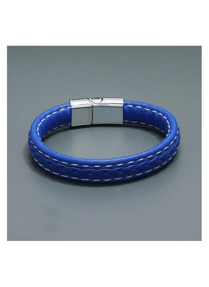 The Black Pearl Accessories Stainless Steel & Blue Leather Bracelet For Men  - Image 3