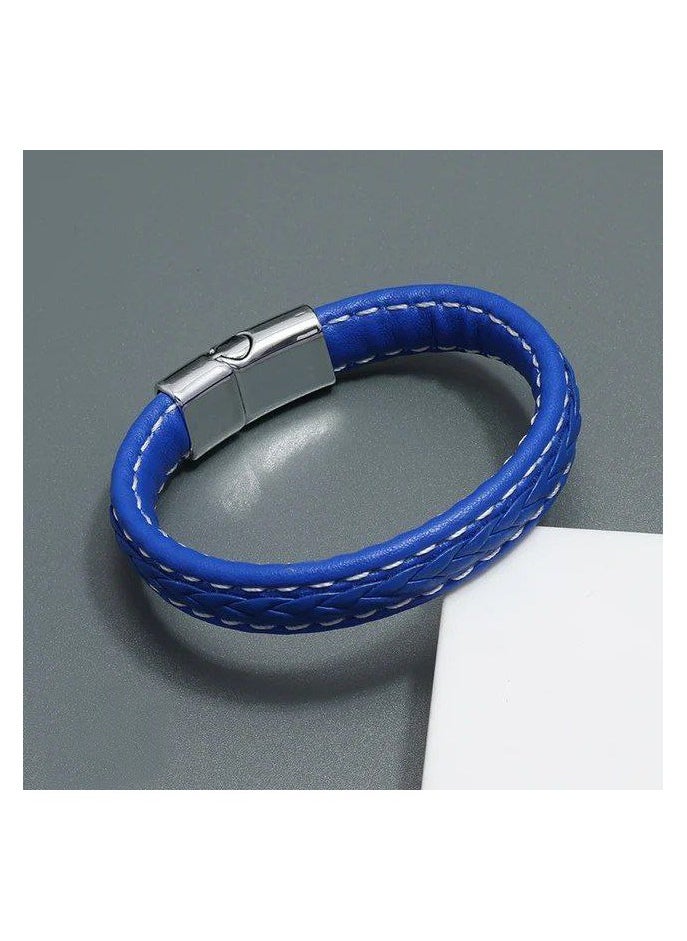 The Black Pearl Accessories Stainless Steel & Blue Leather Bracelet For Men  - Image 2