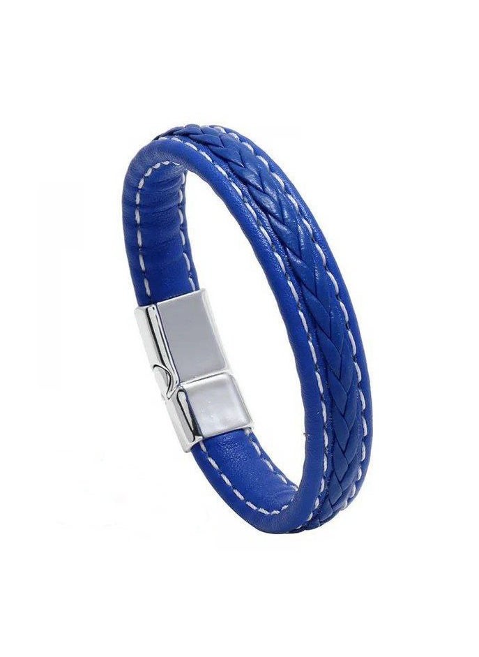 The Black Pearl Accessories Stainless Steel & Blue Leather Bracelet For Men  - Image 1