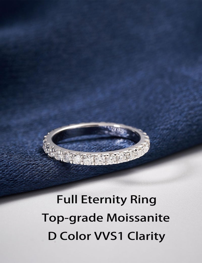 IMOLOVE Moissanite Wedding Band Wedding Rings for Women 925 Sterling Silver Rings with 18K White Gold Plated Eternity Stackable Engagement Ring Anniversary Band Size 6-ET - Image 2