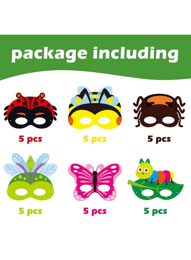 CY2SIDE 30Pcs Summer Insect Bugs Paper And Elastic Masks For Kids Insect Theme Cos Play Costume Dress Up Party Accessory Favor Supplies Summer Party Photo Booth Props Kit Mix Of Butterfly Bee Ladybug - Image 3