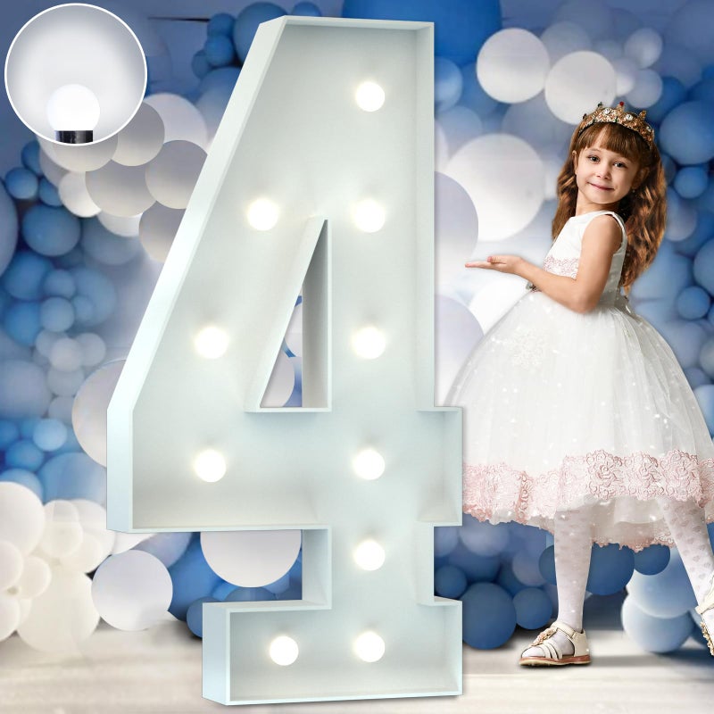 imprsv 4FT Marquee Numbers Light Up Numbers Marquee Numbers 4 Cool White Light Up Numbers for Party Big Numbers for 4th 24th 40th Birthday Party DecorationsLarge CardboardAnniversary Decor
