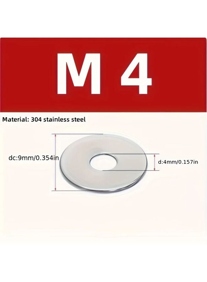 M4 100pcs 304 Stainless Steel Flat Washers Corrosion Resistant Durable - Image 1