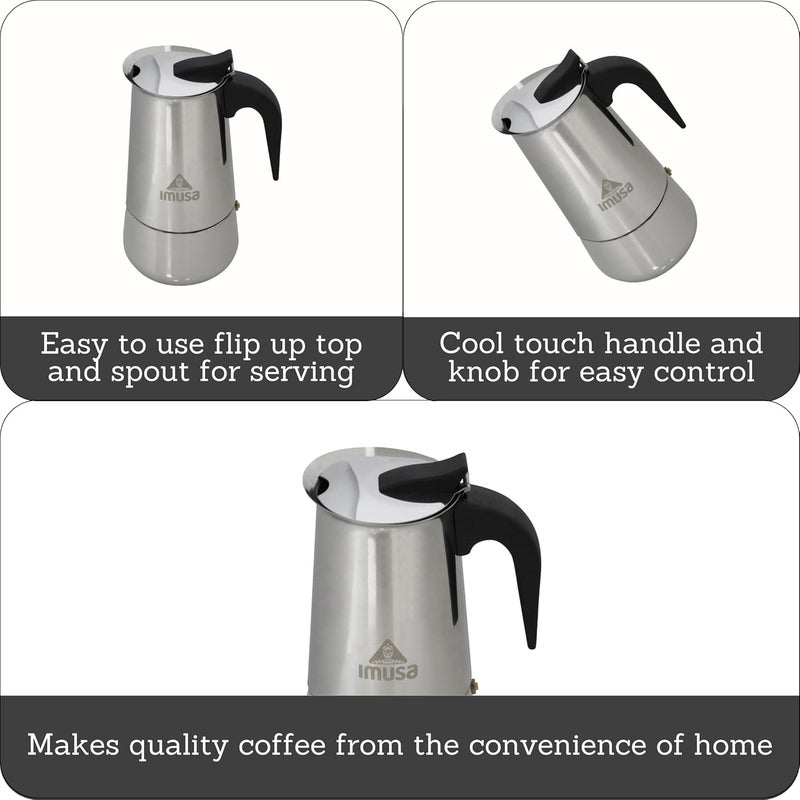Imusa USA B120-22062M Stainless Steel Stovetop Espresso Coffeemaker 6-Cup, Silver - Image 2