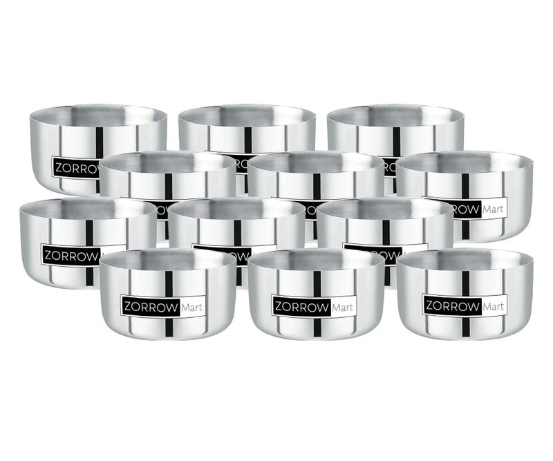 ZORROW MART Stainless Steel Dinner/Dessert Bowl, Sada Vati/Wati,(250 ml) (Set of 12) - Image 1