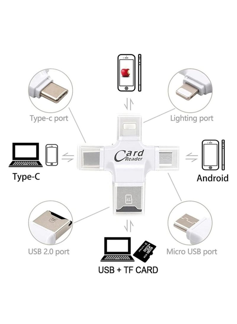 Generic - 4 In 1 USB OTG Tf Micro SD Card Reader With Apple Lightning Port, Micro USB Port, Type C port, USB Port White - Image 1